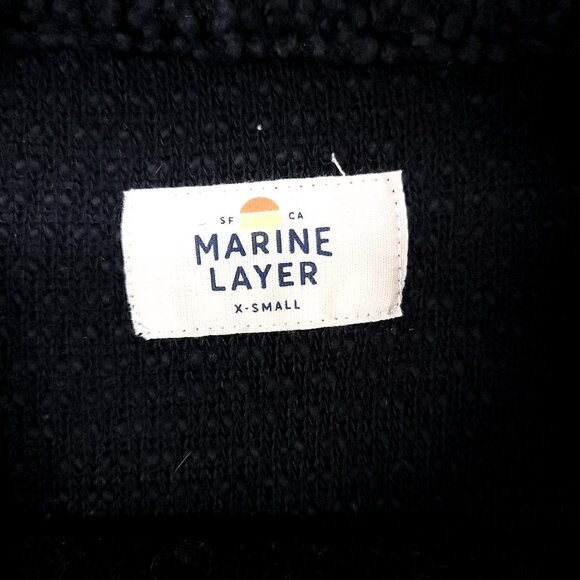 Marine Layer Birdseye Cardigan Womens Small Black Open Front Textured Pockets - Picture 10 of 12